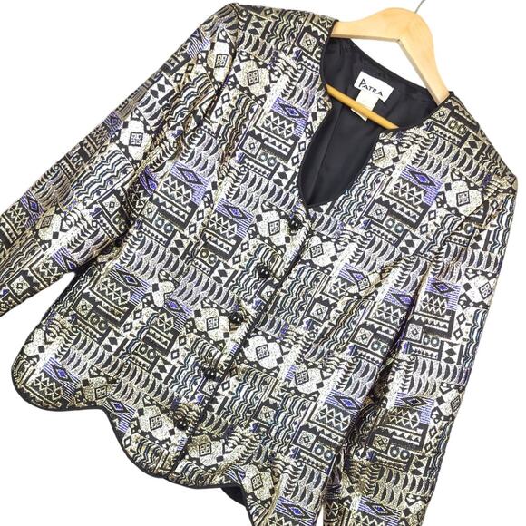 Vintage Patra Women's Long Sleeve Metal Texture Blazer Artsy Geometric Size 12 - Picture 1 of 15